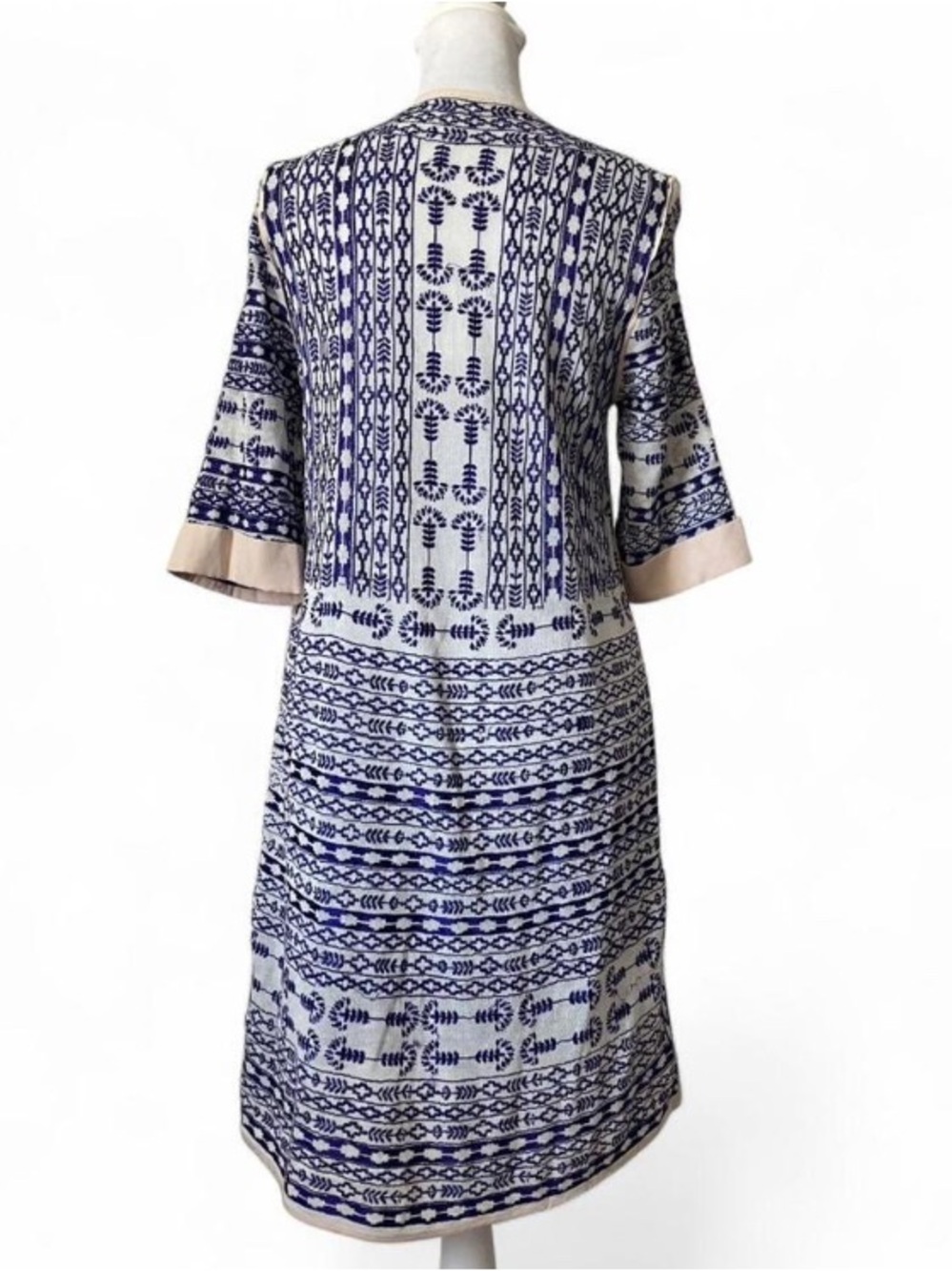 Love Sam Blue & White Embroidered V Neck Tunic Cover up Dress size XS - Picture 3 of 10